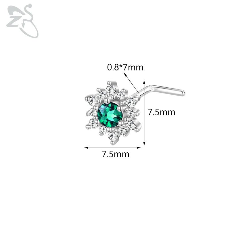 

ZS 1 шт. симпатичный пирсинг для носа с кристаллами CZ 20 г L-образный из нержавеющей стали в форме панка черного цвета, пирсинг ноздри в виде паука и летучей мыши Style 2-Silver