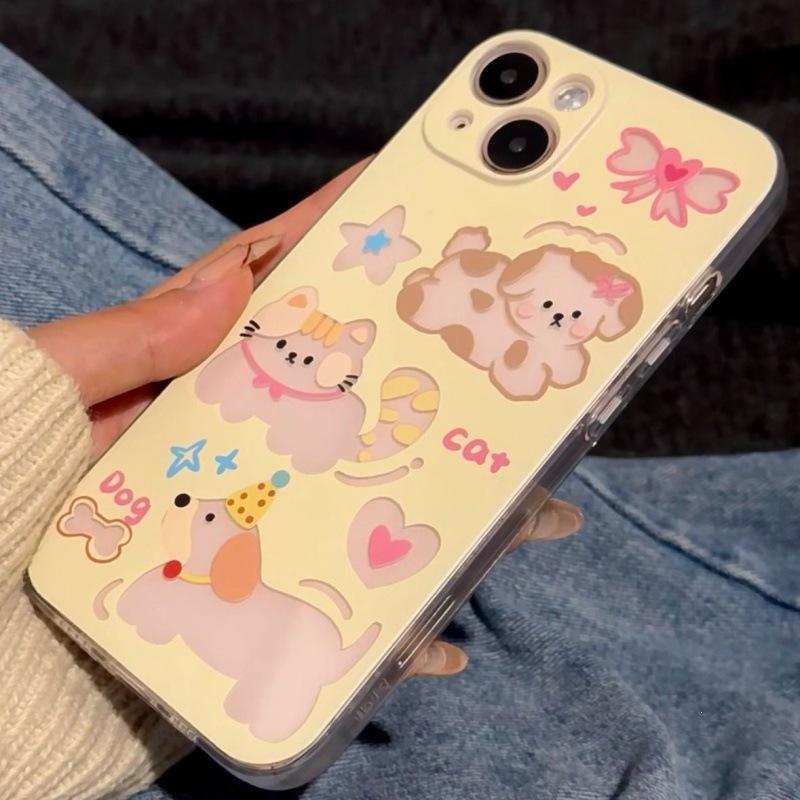Transparent Hollow Cat and Dog Suitable for Apple 15prom Mobile Phone Case 14/13/12 Soft Case iPhone11 All-inclusive XR/X