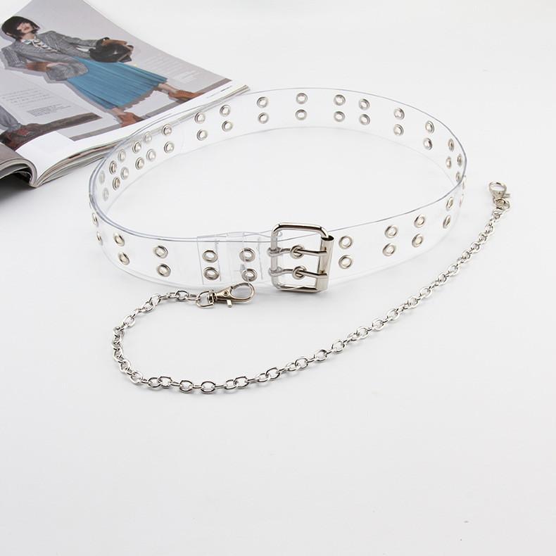 Korean Fashion Clear Plastic Belt With Rivet Details For Hip Hop Casual Outfit BeltwithNecklace