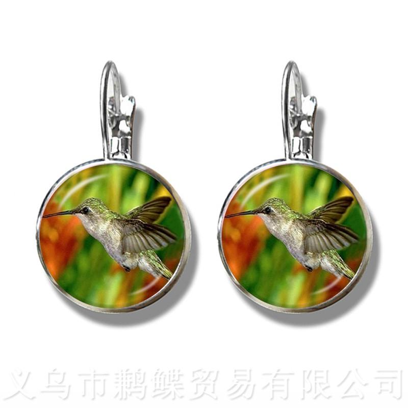 

Peacock Pattern Glss Dome Earrings New Fashion Round Glass Peacock Feathers 16mm Glass Dome Stud Earrings For Women