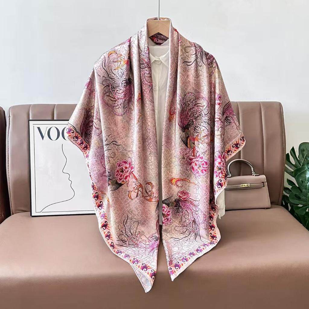 Fragrant Cloud Yarn Spring And Autumn Silk Scarf 140 * 140 Square Scarf Fashionable, Versatile Hangzhou Scarf Printed Scarf Shawl