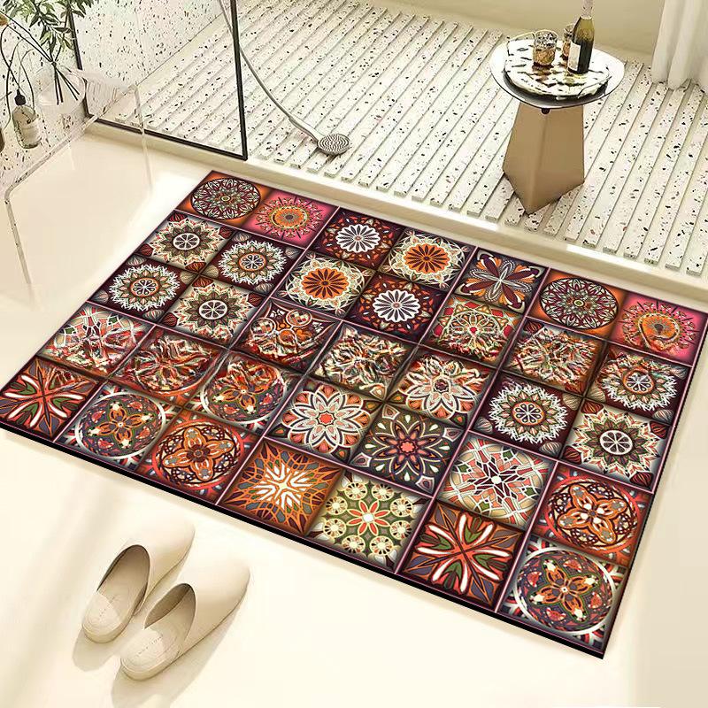 Retro Tile Diatom Mud Floor Mat Dirt-resistant Foot Mat Strong Water Absorption Non-slip Floor Mat