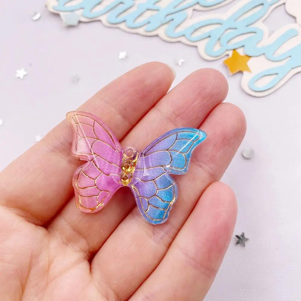 10pcs Shiny Cute Gradient Colorful Butterfly Figurine Flatback Rhinestone 1 Hole Bead DIY Wedding Decor Scrapbook Jewelry Crafts