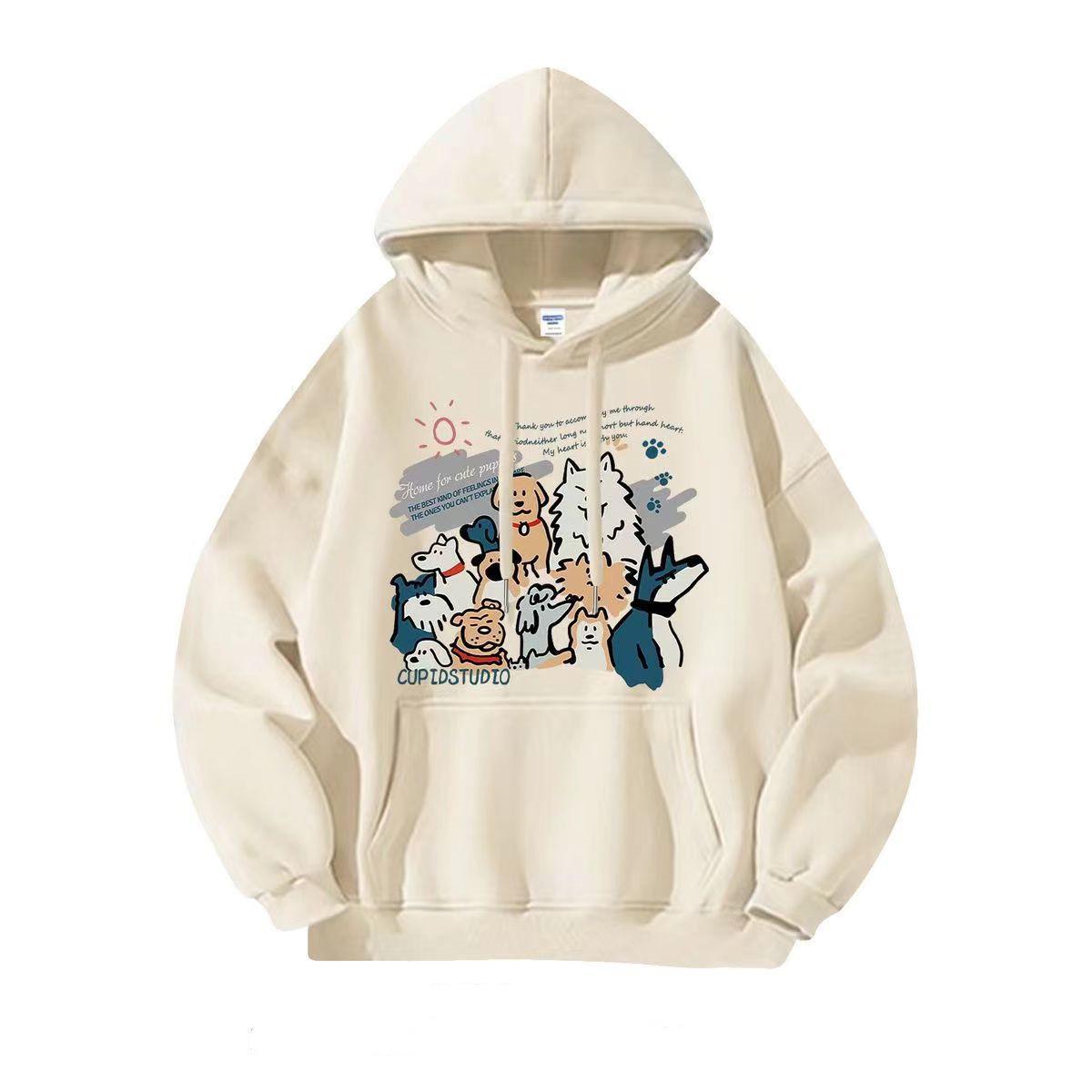 

Silver Fox Velvet Dog Print Hoodie: Unisex Korean Style, Autumn/Winter Fashion 2XL 146-170 lbs