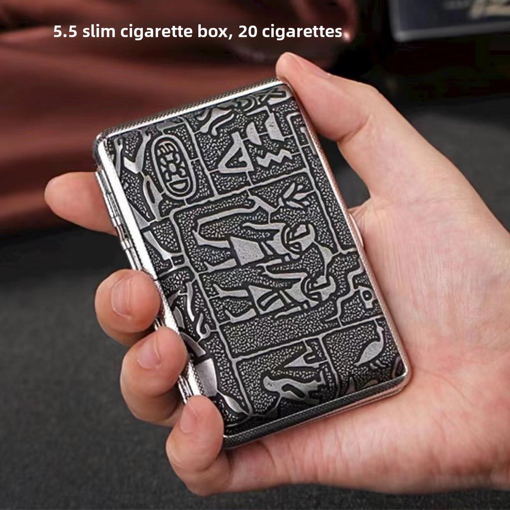 New 5.5 slim metal leather Cigarette case 20 pack portable personalized creative storage Cigarette Box Smoking Accessories