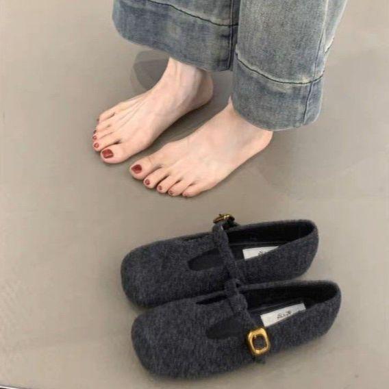 

French retro fashion comfortable plush single shoes women s shoes 2025 new autumn and winter high-end Mary Jane shoes women 40 темно-серого