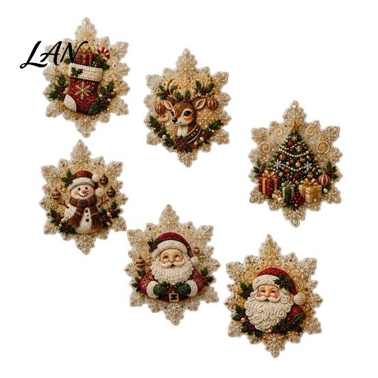 Christmas Tree Magnets 6Pcs DIY Faux Pearl Painting Fridge Magnet, Santa Snowman Stocking Winter Refrigerator Gingerbread Snowflake Handmade