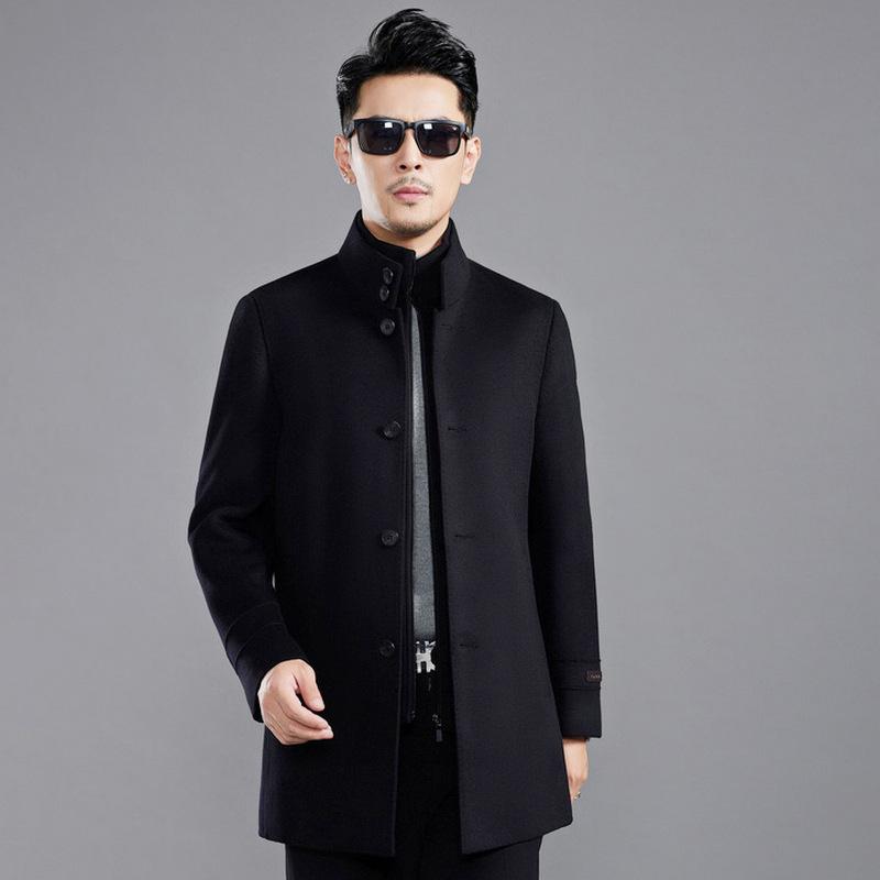 Removable Duck Down Lining Cashmere Jacket for Men Middle-aged and Elderly Men's Stand-up Collar Daddy Winter Thickened Woolen Woolen Coat