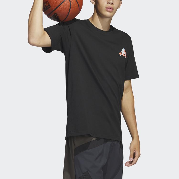 adidas Americké Vintage Grafický Potlač Basketbalové Okrúhly Výstrih Krátky Rukáv Tričko Pánske Vrchné Oblečenie Čierne HY0786
