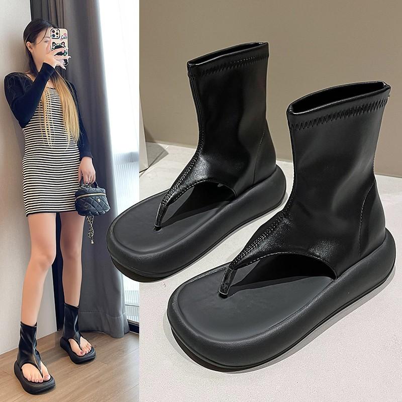 Fashion Summer Mid Heel Solid Color Novel High-quality Women's Sandals New Fashionable Versatile Flat Bottomed Clip On Flat Shoes