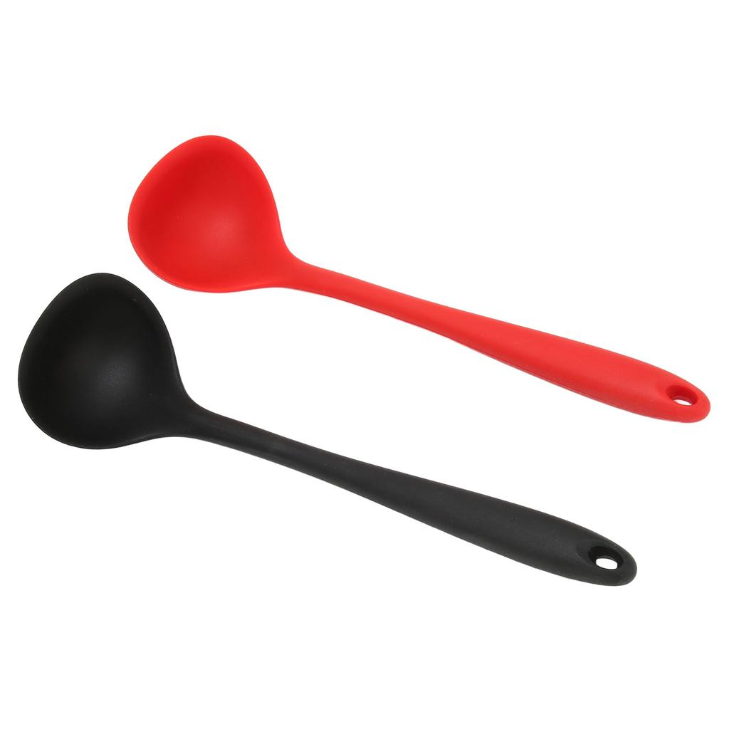 2pcs Silicone Soup Spoon Multifunctional Black Red Silicone Ladle Kitchen Cooking Spoon Tool With Round Hanging Hole