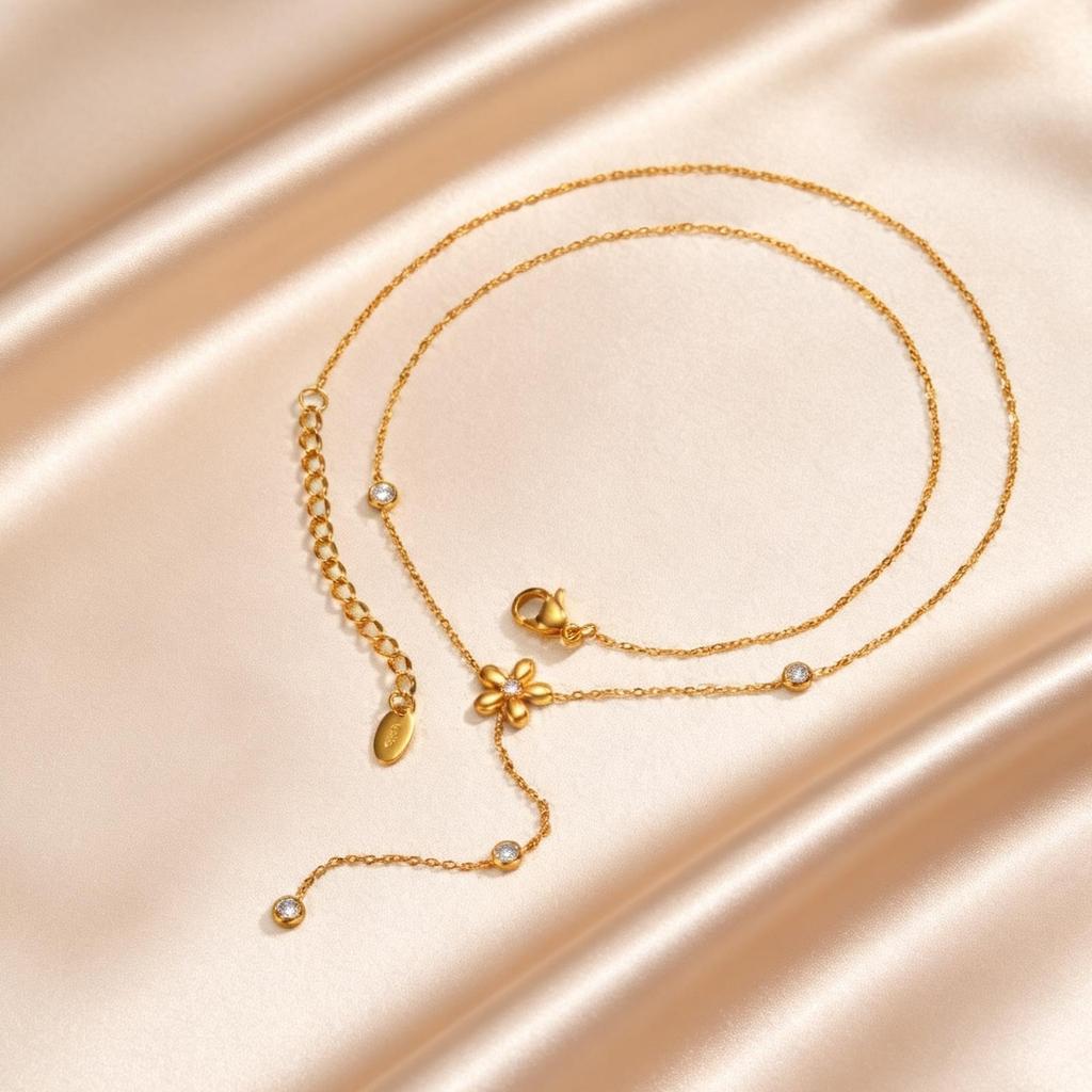 Elegant Y-Shaped Pendant Stainless Steel Necklace for Women Fashion Flower Long Tassel Choker Necklace Luxury Jewelry Party Gift