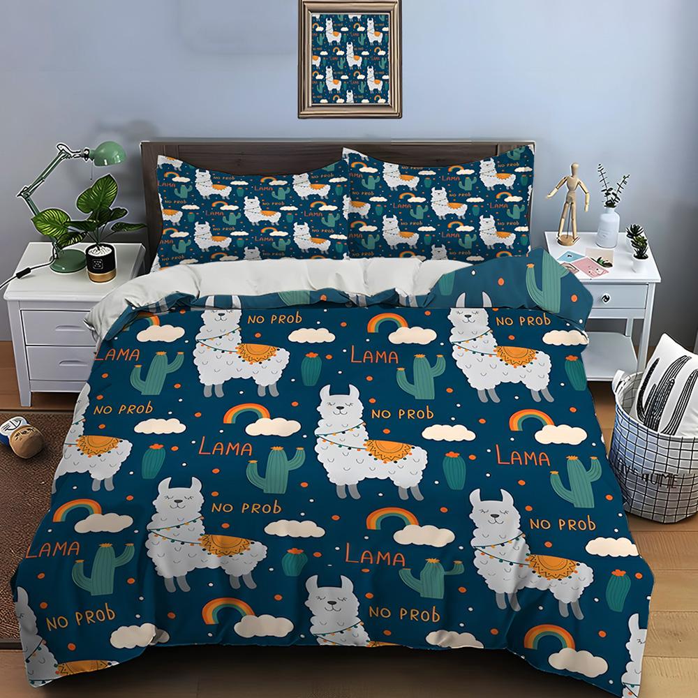 Cute Cartoon Llama Alpaca Print Bedding Set Duvet Cover 1 Duvet Cover 2 Pillowcases Adult And Children Bedding Set Luxury Gifts