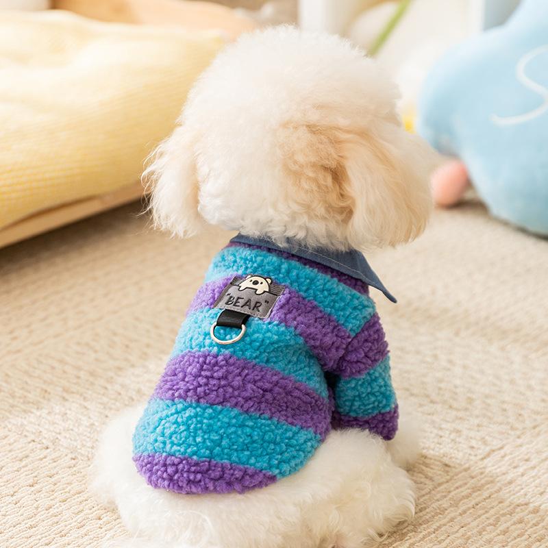 Dog Clothes Autumn and Winter Two-Foot Warm Striped Shirt Collar Small Dog Teddy Bigbear Yorkshire Pet Flannel