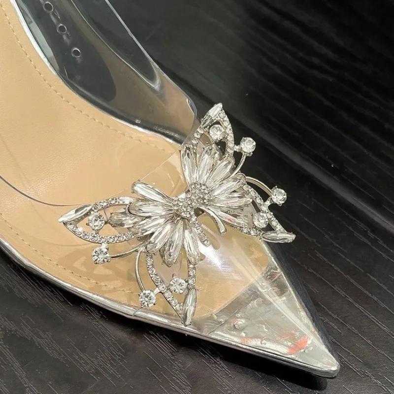New Pointed Crystal Fairy Ladies Wind Sandals Rhinestone Butterfly-knot Transparent High Heel Women Sandals Fashion Shoes 2024