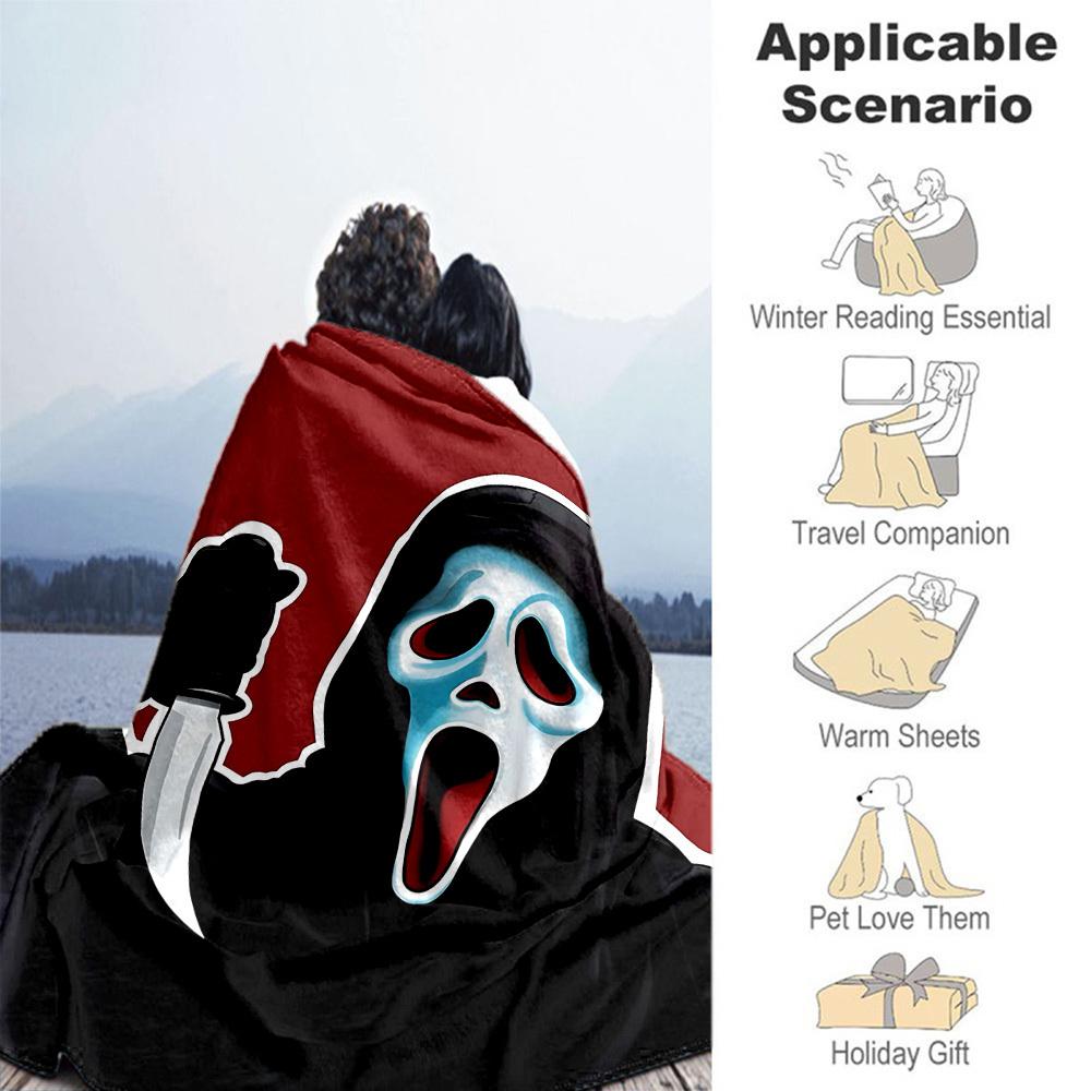1PC Ghostface Scream Outdoor Flannel Throw Blanket - HD Printed Lightweight Soft Warm All-Season Blanket for Sofa, Bed, Travel, Camping 034