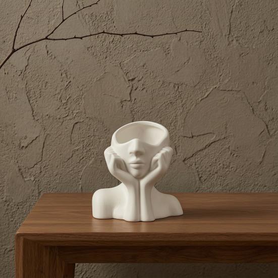 Pen Holder, Abstract Thinker Sculpture Desk Organizer, 3D Printed Holding Face Figurine Flower Vase for Makeup Brushes
