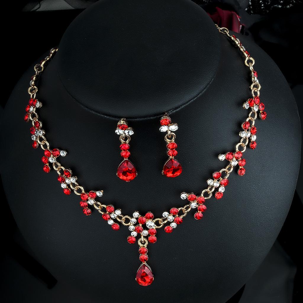 European and American Retro Necklace Earrings Set Bridal Wedding Banquet Dress Accessories Exaggerated Luxury Ruby Two-piece Set 2026