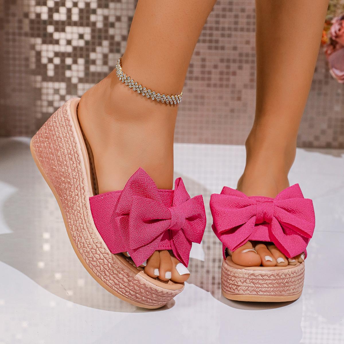 

Foreign trade wedge slippers women s large size 2025 summer new bow word platform muffin and beach shoes 43