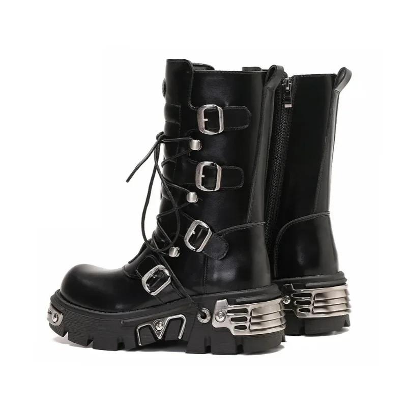 Módní Retro Křížové Pásky Kovová Dekorace Motocyklové Boty Evropský Americký Ležérní Unisex Punk Pracovní Oděv Rockové Krátké Boty se Silnou Podrážkou