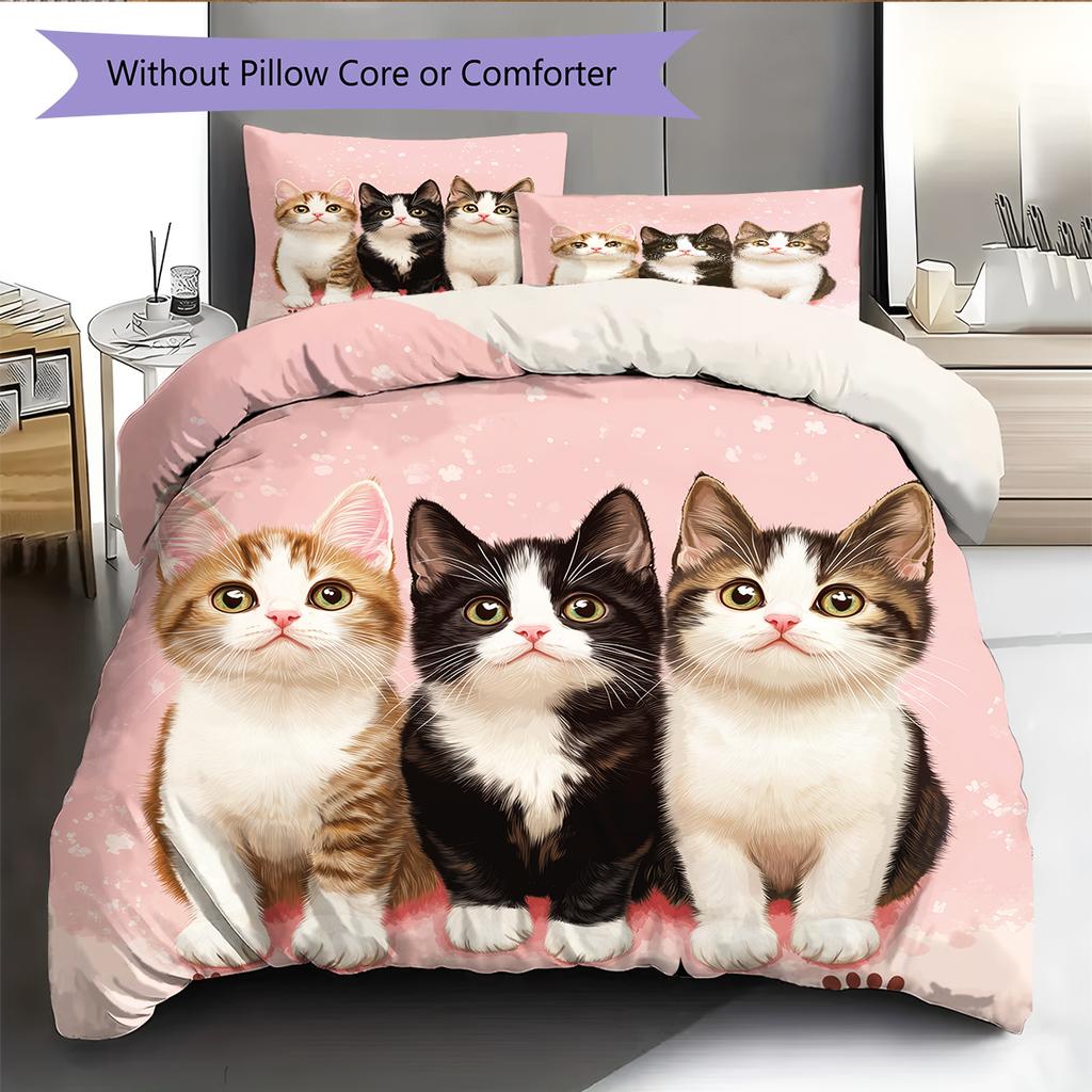Rosa Calico-Katzenmuster Bettwäsche Heimdekoration Geburtstagsgeschenk (1 Bettbezug + 2 Kissenbezüge, ohne Füllung)