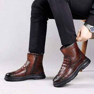 Winter Men's Cotton Shoes Genuine Leather High-top Plus Velvet Outdoor Casual Men Shoes Warm Sheepskin Fur Integrated Snow Boots