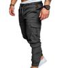 Men Casual Solid Color Pockets Waist Drawstring Ankle Tied Skinny Cargo Pants