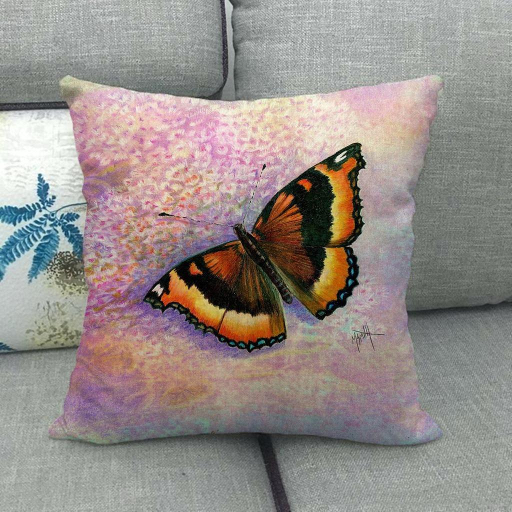 Butterfly Colorful Cartoon Insect Animal Digital Printing Short Plush Pillow Covers For Car Sofa Office Cushion Cover Home Goods