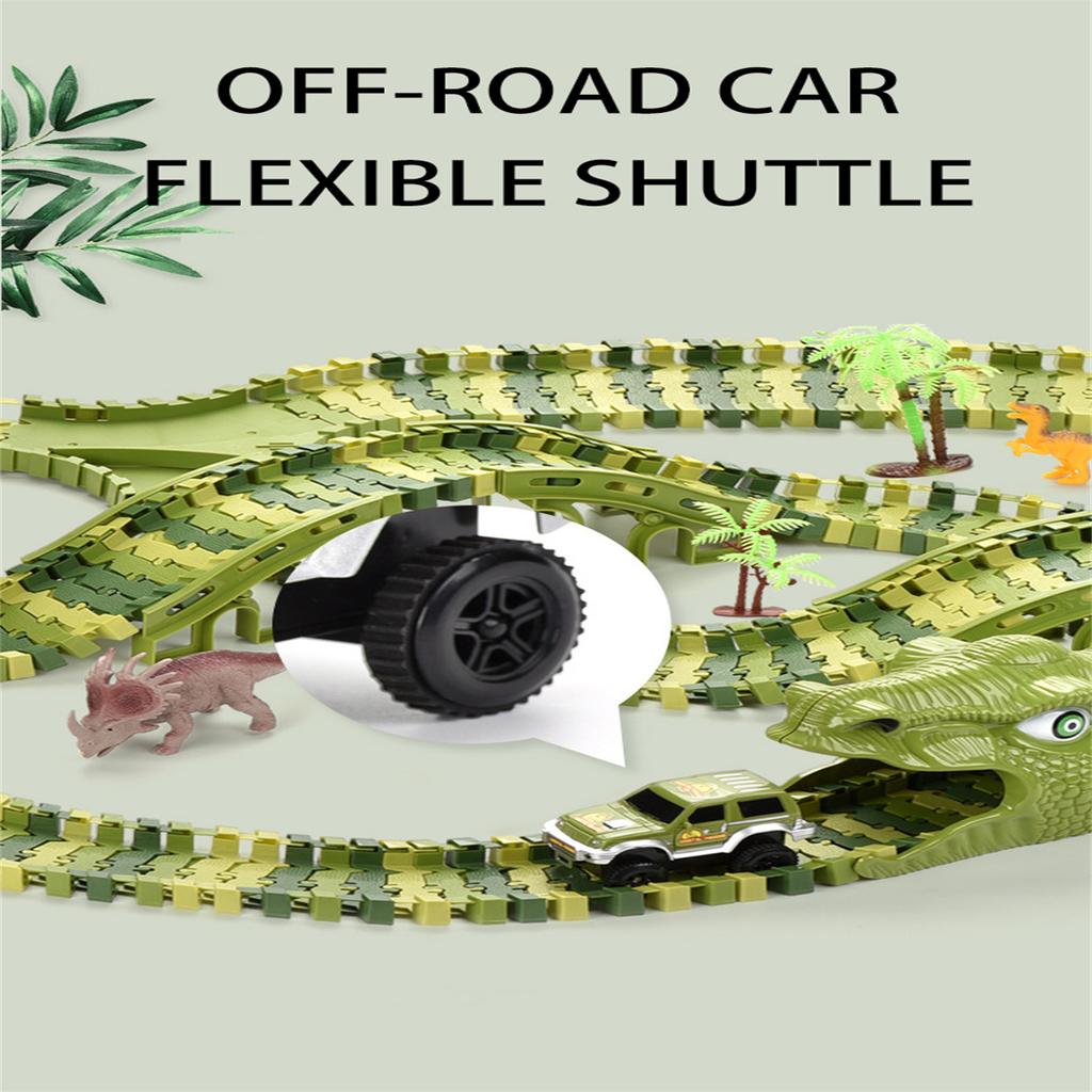 Dinosaur Race Track Set Rail Car Toys Assembly Bend Flex Racing Track Led Electronic Flash Light Car Toys for Children Years Gift