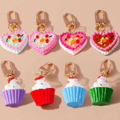 Lovely 3D Simulated Fruit Cake Keychain Food Keyring Pendants for Women Girls Handbag Decor DIY Kid's Jewelry Gifts