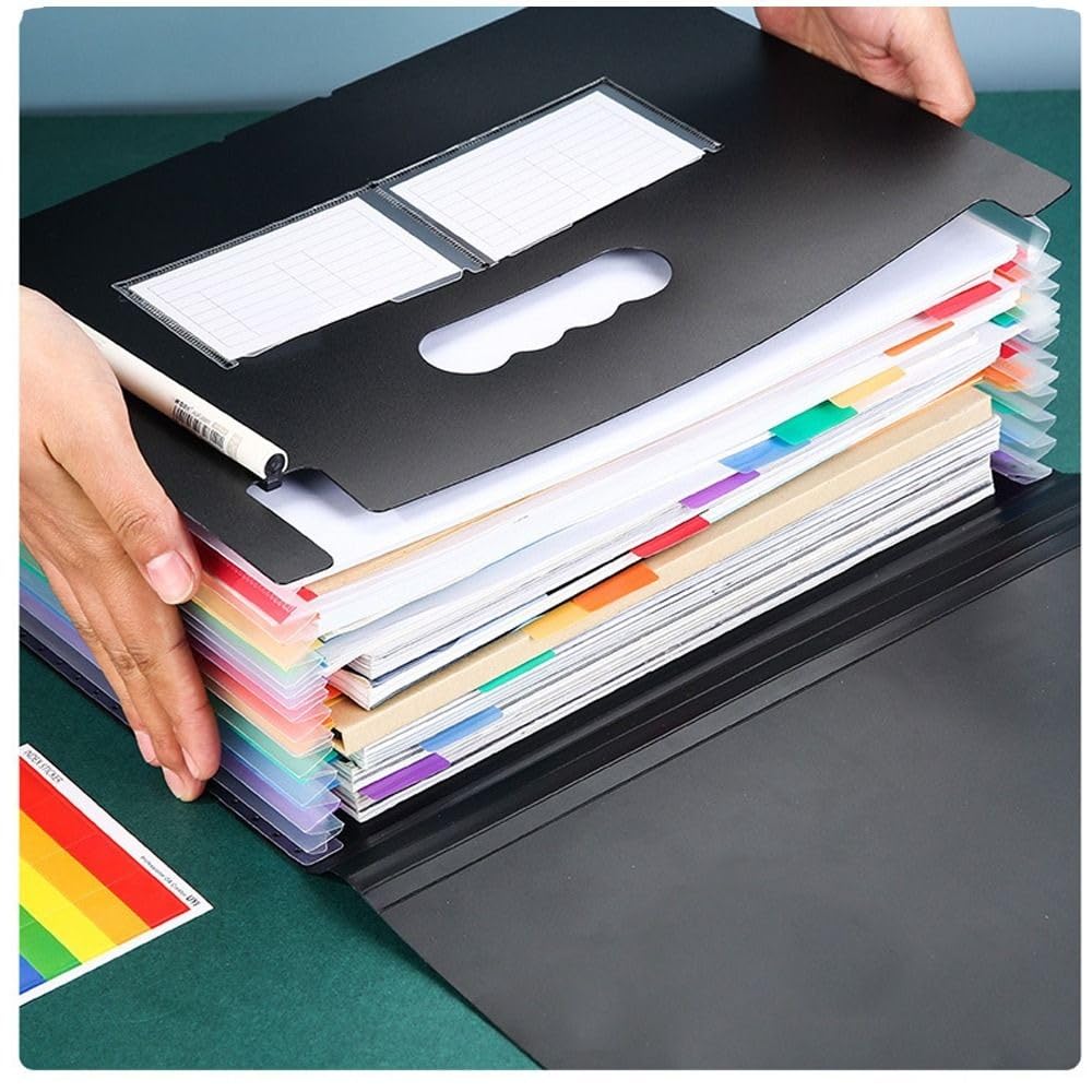 PIKAPIKA File Rack A4 25 Pocket Color File Box Large Capacity Expandable Folding File Storage Box Divider Storage Box Organizer