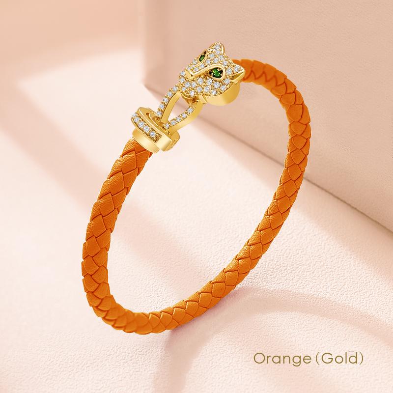 MOONLIGHT Classic Design Exquisite Cheetah Zircon Bracelet for Women Braided Leather Bracelet Quality Banquet Couples Gift