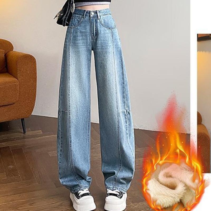 

Женские джинсы клеш на осень и зиму, новые свободные с высокой посадкой, стройнящие, до пола, бананы, плюс бархат XXL