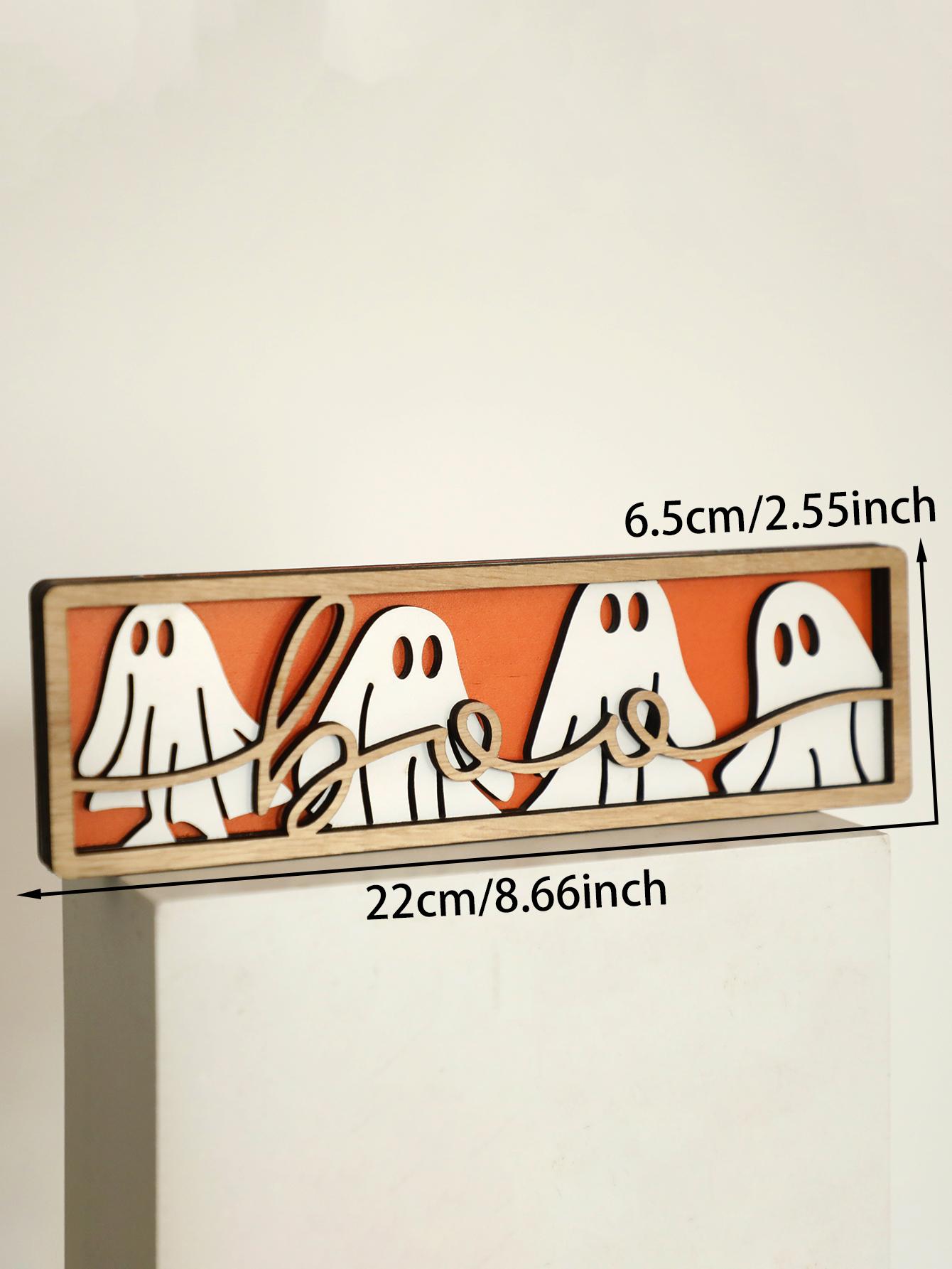 

1pc Halloween Wooden Ghost Table Decoration, Boo Sign with Cute Ghosts Decor, Black&Orange Spooky Desktop Ornament for Home Gift