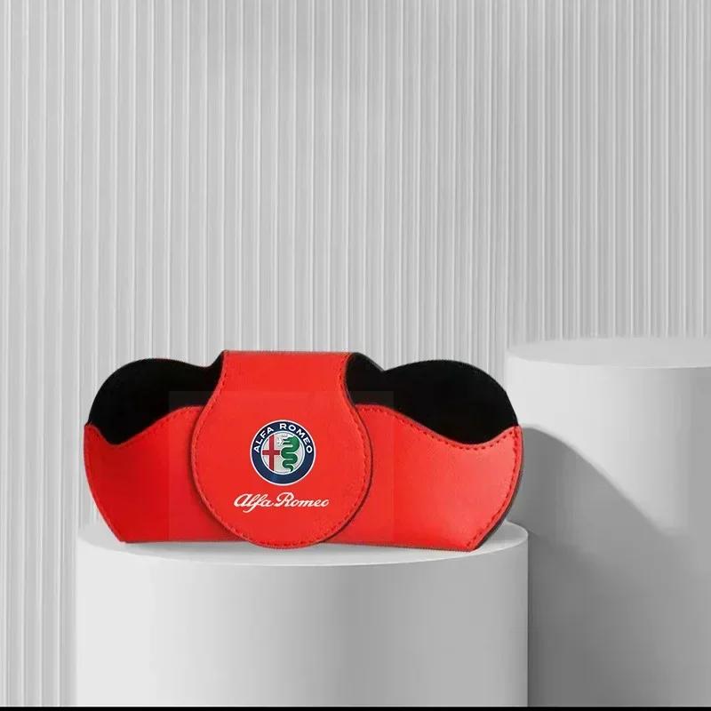 AAACK1 Car Stickers For Alfa Romeo PU Leather Car Sunglasses Holder Sunglasses Case Clip Storage Box For Alfa Romeo Giulia Stelvio Giul