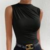 Ladies Summer Sleeveless High Collar Solid Color  Pullover Casual T Shirt Vest Top