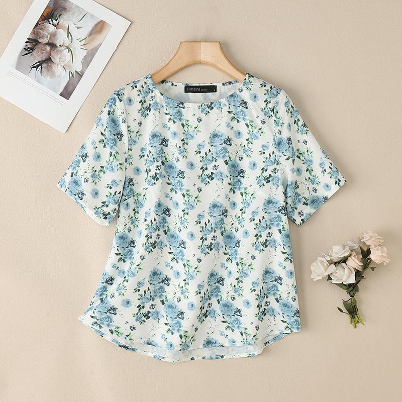 

ZANZEA Women Casual Round Neck Half Sleeve Floral Print Blouses