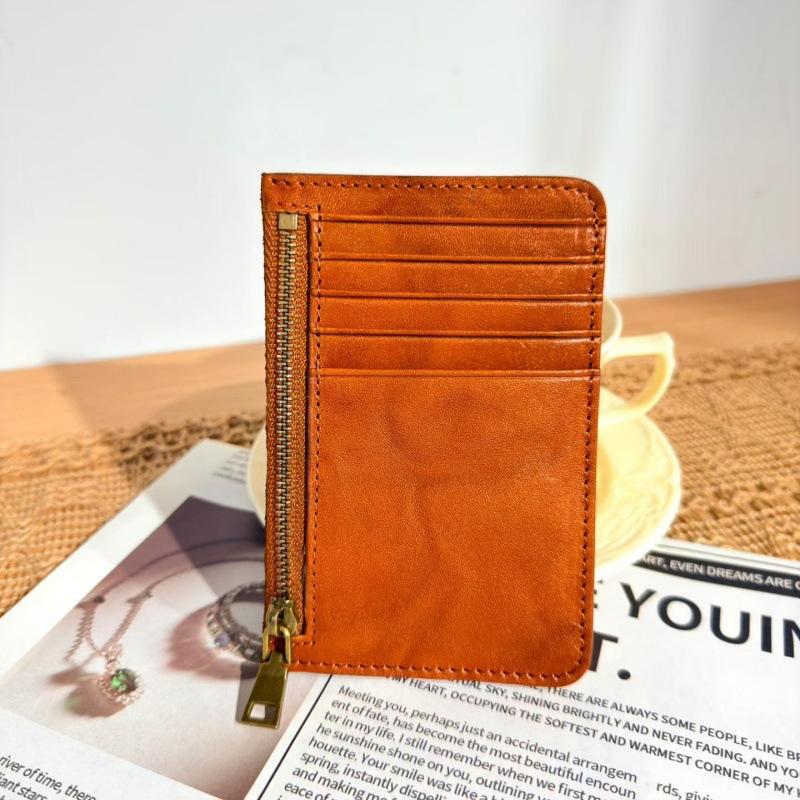 Genuine Leather Wallet for Women Vintage Slim Credit Card Holder with Zipper Coin Pocket
