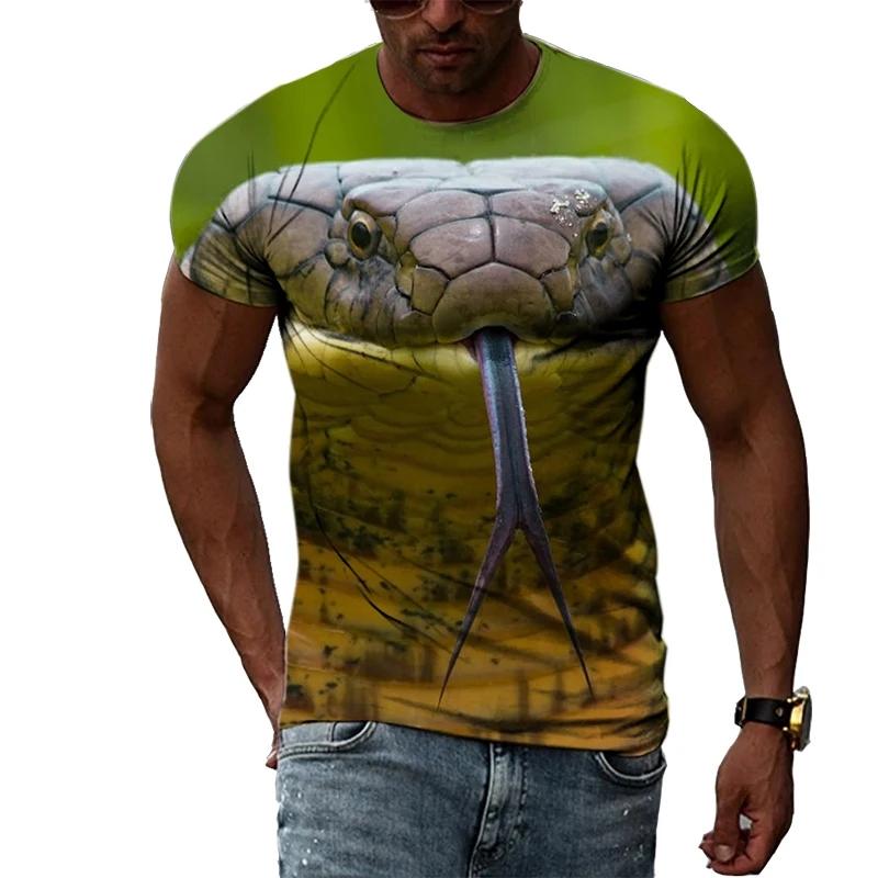 Summer Cool and Breathable Animal Snake Pattern Men's T-shirt Fashion Casual Cool Street Fashion Harajuku Round Neck Short Sleeved T-shirts