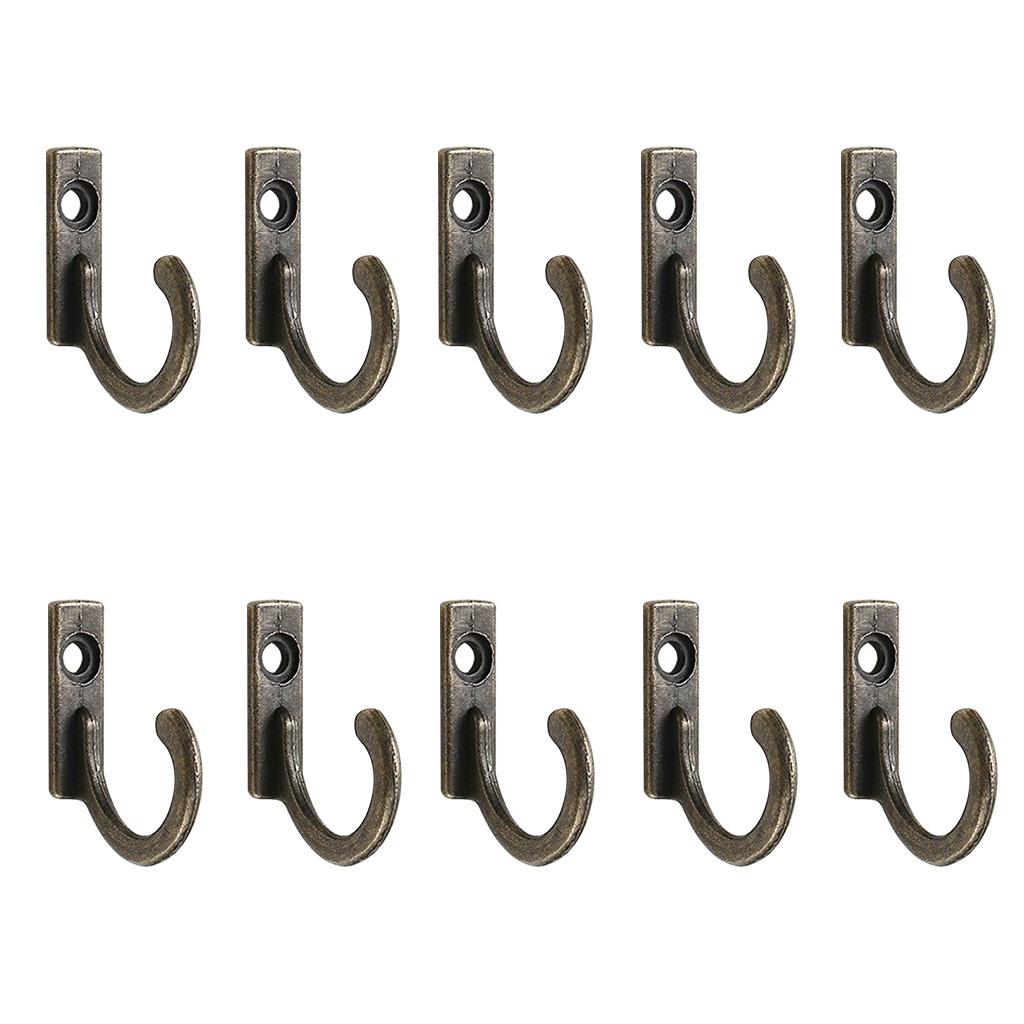 10 Pcs Heavy Duty Robe Hook Simplicity Hanger Vintage Bronze Small Hooks for Hanging Hat Towel Bag Rope Easy to Install