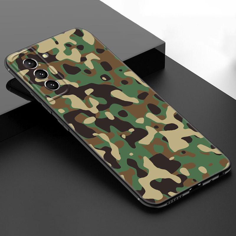 Camouflage Camo Army Black Silicone Phone Case For Samsung Galaxy S23 S21 S20 FE S24 S22 Ultra S10E S10 S9 S8 Plus