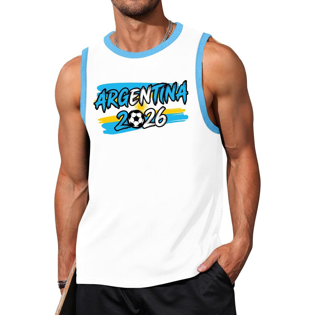 Men’s Sleeveless Crew Neck Tank Top with Soccer Print and USA 2026 Lettering for Outdoor Sports and Casual Wear