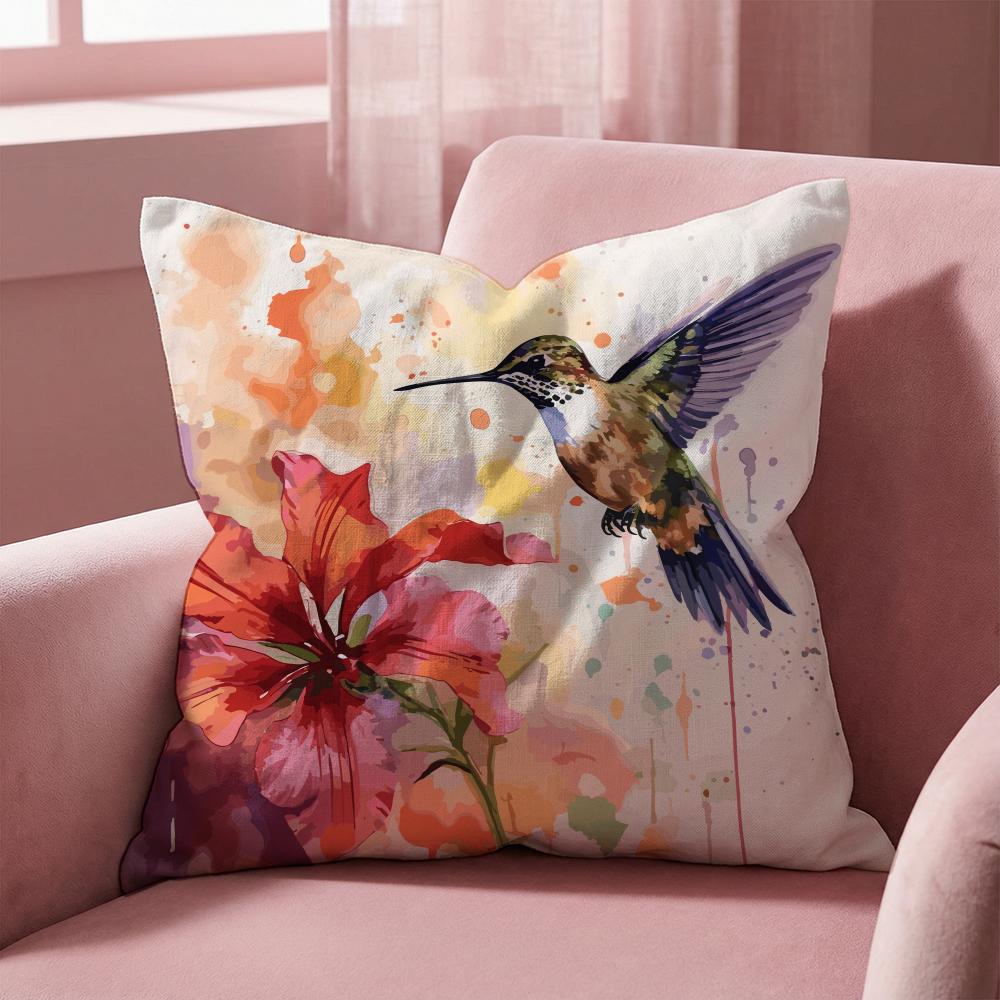 Hummingbird Spring Flowers Cushion Cover Multi-Scene Pillow Cover for Home & Car - Reversible, Soft & Durable for Daily Use