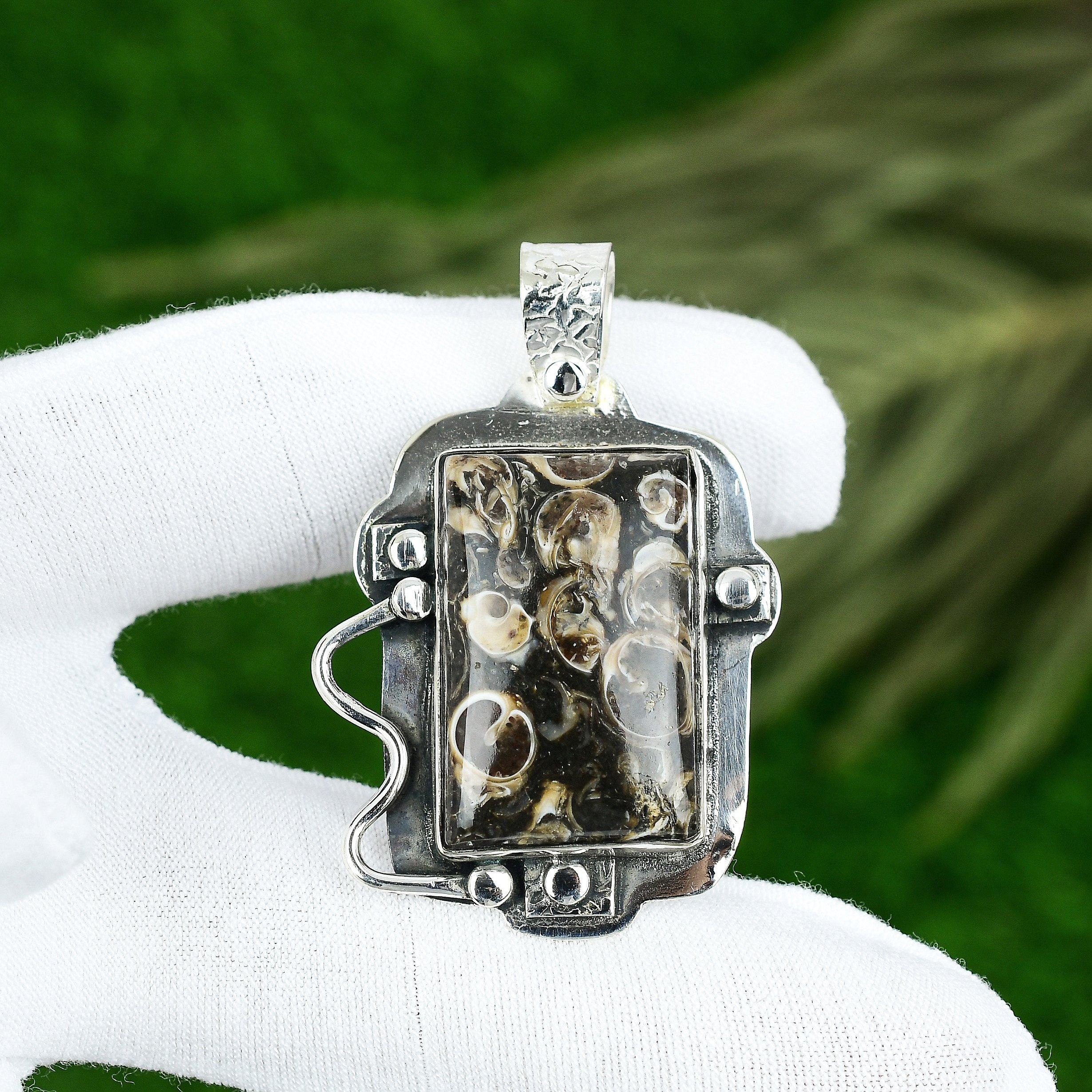 Натуральный агат Туррителла Камень-самоцвет Подвеска 925 пробы Стерлинговое серебро Индийские украшения