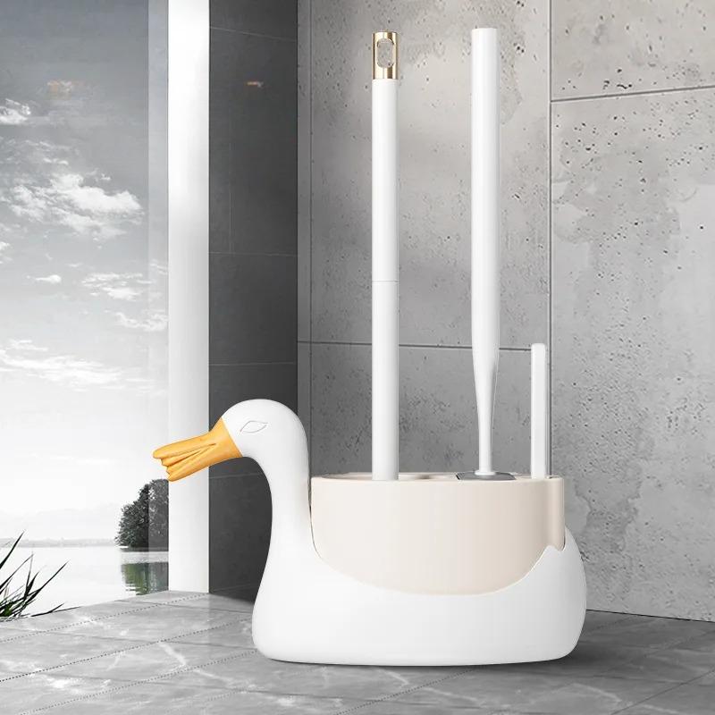 White Swan 3-in-1 Toilet Brush Wall Hanging Household No Dead Ends Toilet Brush Set Toilet Brush Cleaning Bathroom Accessories