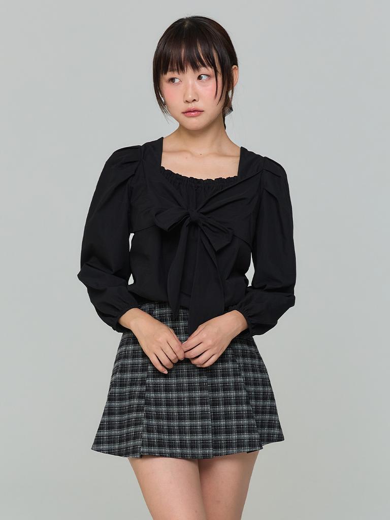 ADOREBELLE Ribbon Tie Blouse - Black