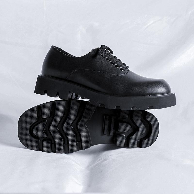 Square Head Leather Shoes Men'S Korean Niche Ins Leather Shoes Men'S Tide British Leisure Will Drop Height Derby Shoes 5665-R