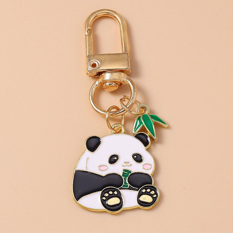 Cute Enamel Animal Panda Key Chain Bamboo Key Ring Pendant for Women Girl Handbag Decor DIY Handmade Jewelry Gift