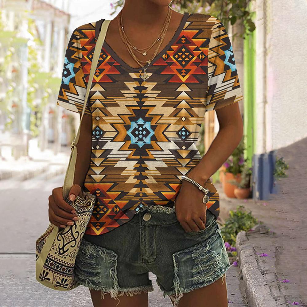 Women's T-Shirt Pattern Printing Bohemian Style Retro Fashion Casual Short-Sleeved Oversized Summer Women's Clothing