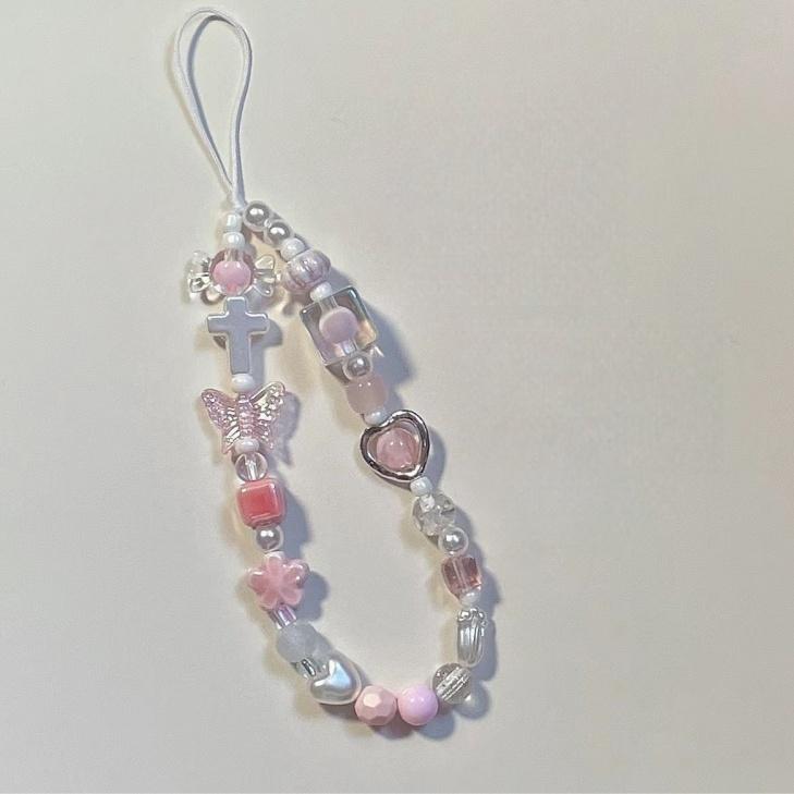 Aesthetic Pearl Phone Strap with Camellia Charm, Beaded Phone Lanyard for Mobile Case, Fashion Anti-Loss Chain for Bag
